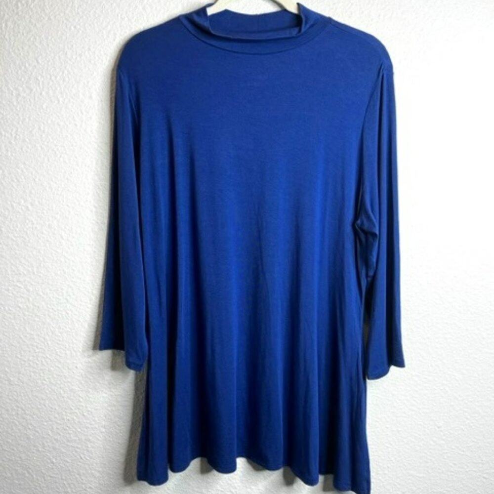 H by Halston Essentials Mock Neck 3/4 Sleeve A-Line Tunic Blue L